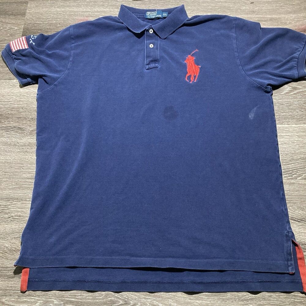 Vintage Polo Raph Lauren Shirt Mens 2XL Blue USA Big Pony Short Sleeve Polo